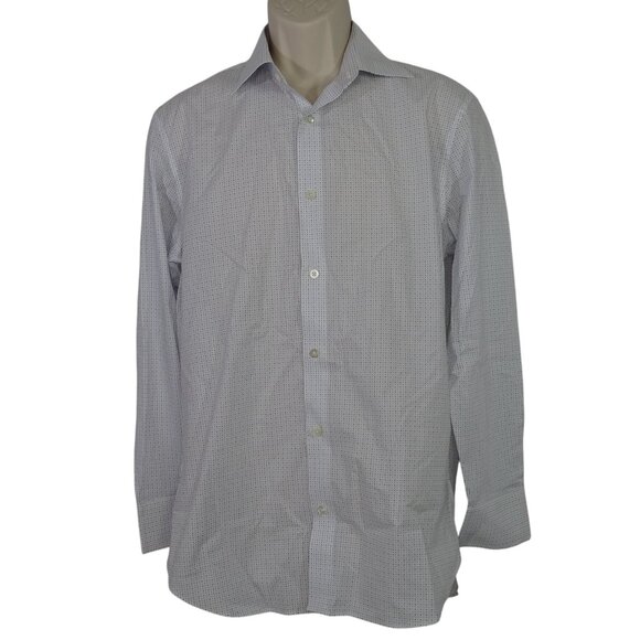 Bonobos Slim Fit Stretch Button Up Shirt White Blue Micro Dot Men Size 16/33 - Picture 1 of 11